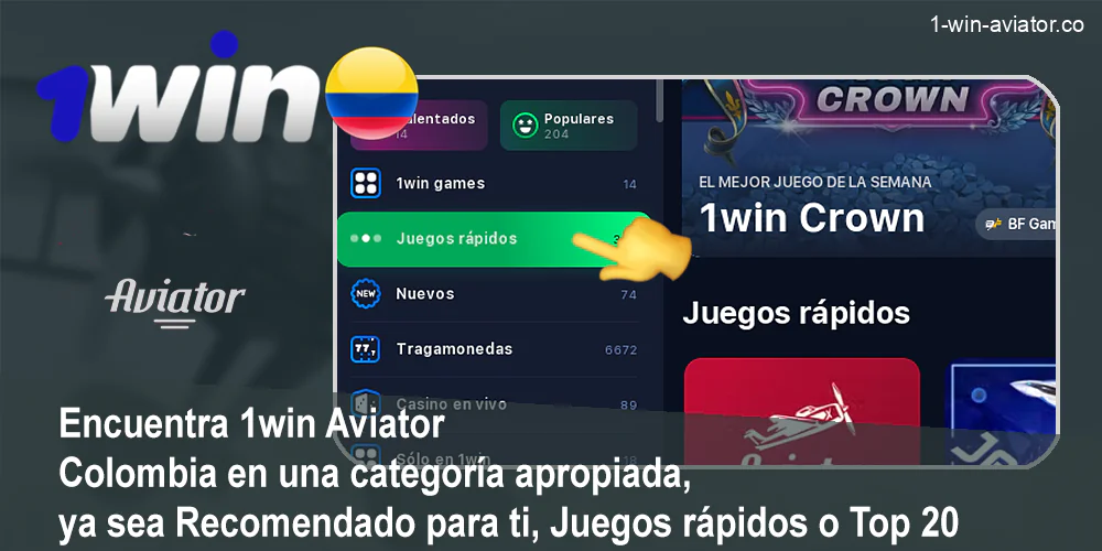 Encuentra 1win Aviator en las categorías de casino